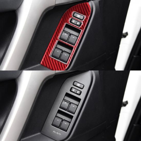 Red Carbon Fiber Car Door Window Lift Panel Cover For Toyota Land Cruiser 10-18