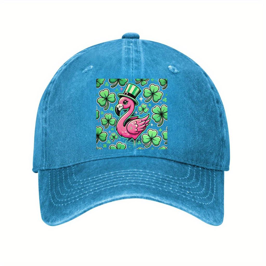 Flamingo Shamrock St Patrick Day Baseball Cap Adjustable Cotton Vintage Casual Hat for Unisex