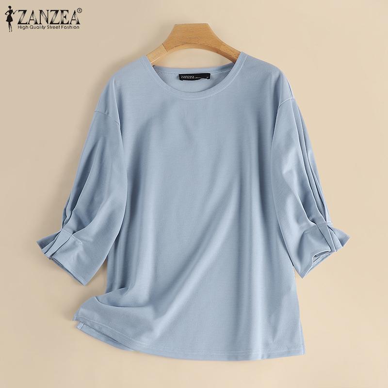 

ZANZEA Женские летние свободные блузки с круглым вырезом и рукавами 3/4 S чёрный