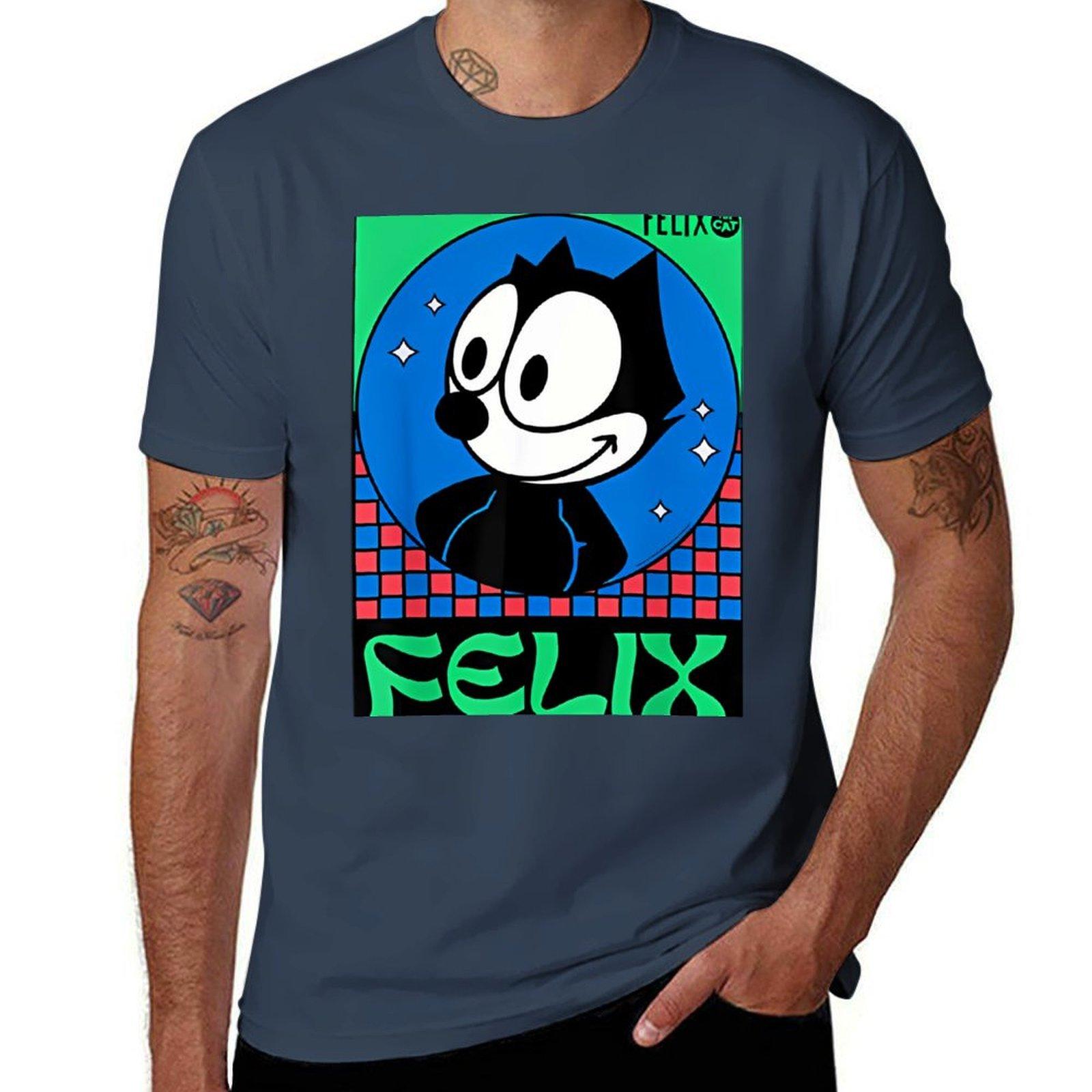 Felix The Cat Checkered TShirt Casual Basic Short Sleeve TShirt S