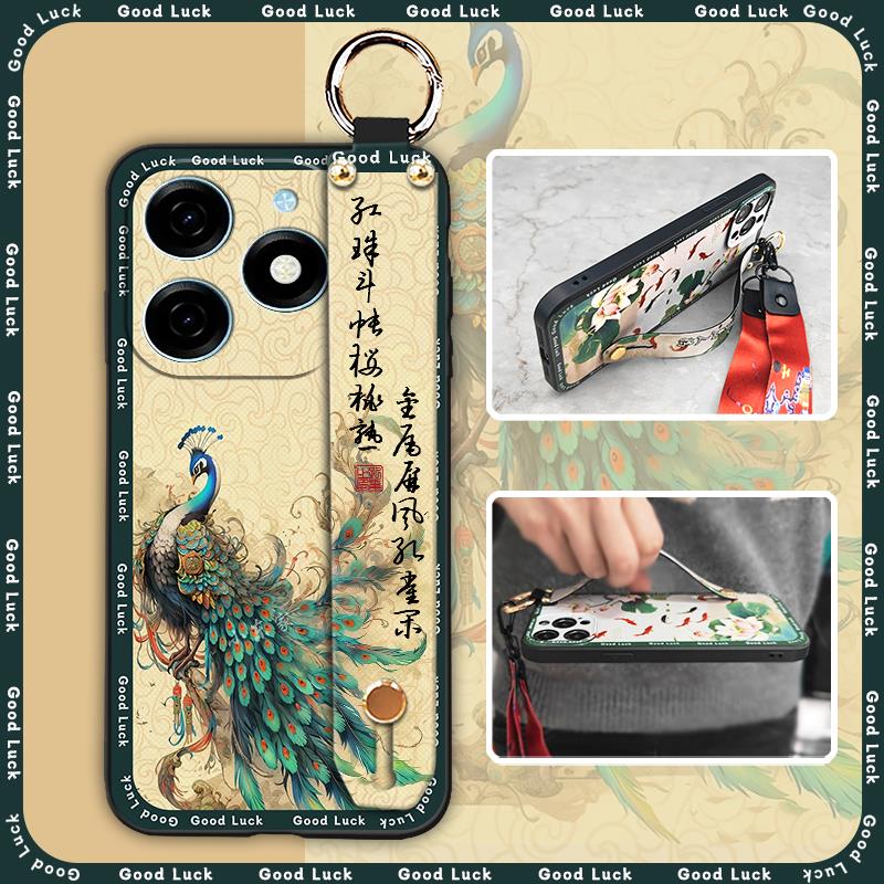 Soft case Fashion Phone Case For Tecno Spark20/KJ5 Lanyard Waterproof Ring Wrist Strap Back Cover Silicone Shockproof