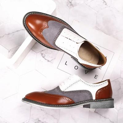 Fashion Large Size Men's Leather Shoes Color Matching Pointed Toe Business Casual Leather Shoes Men's Carved British Retro Shoes