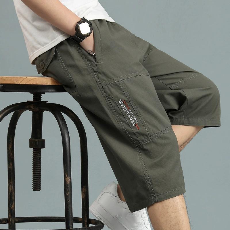 

Летние свободные повседневные шорты из чистого хлопка с эластичным поясом и завязками на талии, мужские однотонные модные универсальные прямые брюки длиной до колена XL зелёный