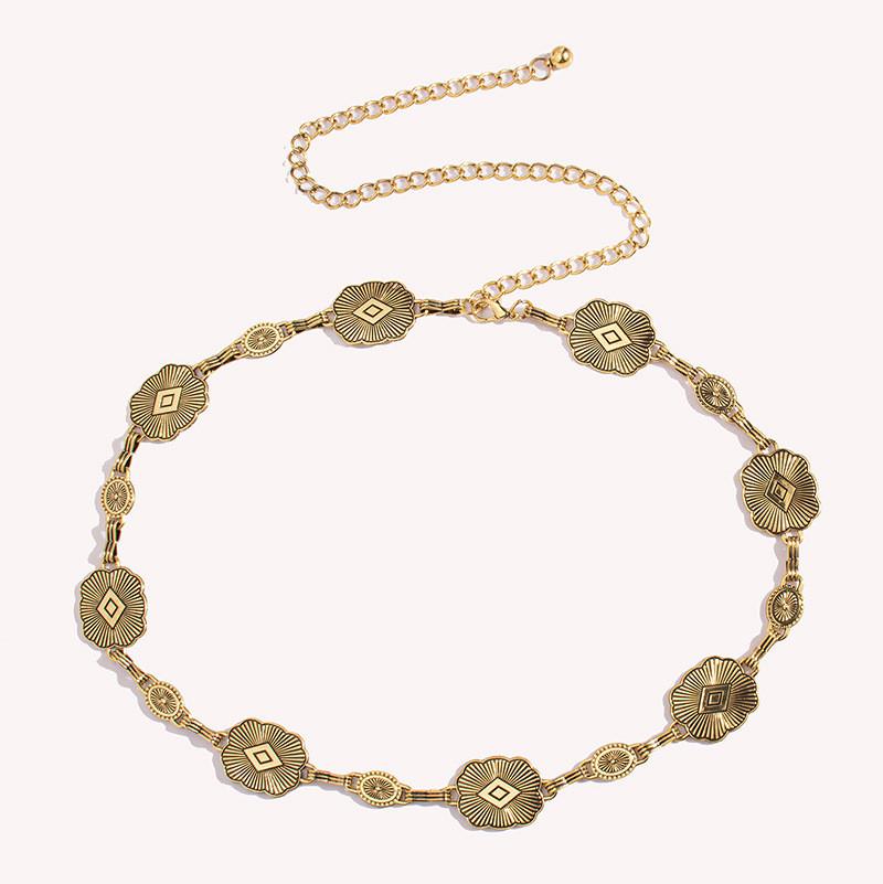 

Ancient Inspired Silver Metal Waist Chain With Engraving For Formal Evening Wear And Gift Style E