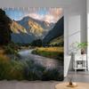 1Pc Mountain Sunset Shower Curtain - Snow-Capped Peaks, Golden River & Wildflowers Serene Landscape Photography Print, Durable
