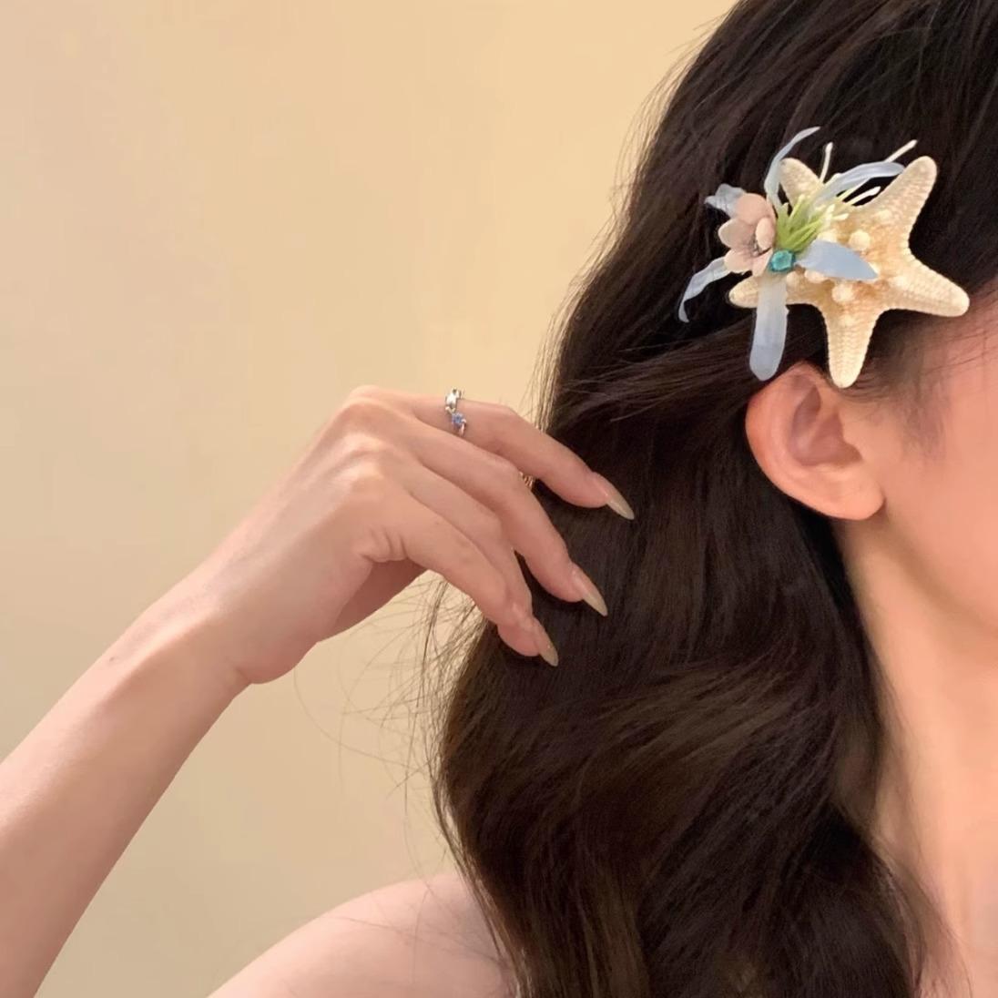 

Ocean Series Hair Edge Clip Eternal Flower Sea Star Shell Berry Headwear Seaside Travel Vacation Photography Grab