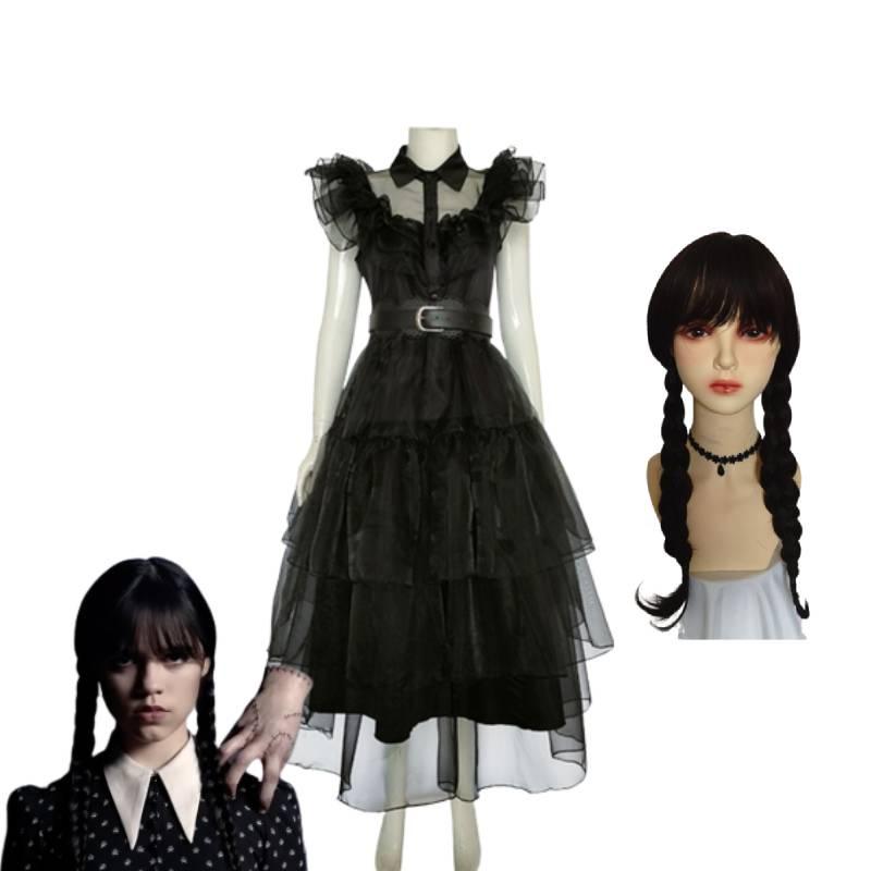 Addams Family Wednesday Costume Anime Ball Women Uniform Outfit Dress Suit