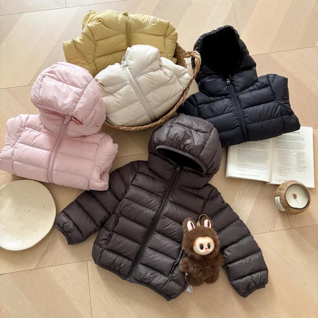 Kids Hooded Puffer Jacket with Zipper Warm Cozy Fall Winter Outerwear for Boys and Girls
