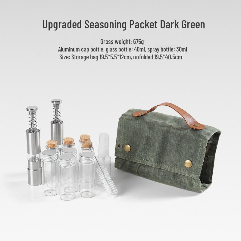 

12-Piece Waterproof Portable Spice Storage Set with Bottles, Spray, Brush, and Grinder армия зеленый