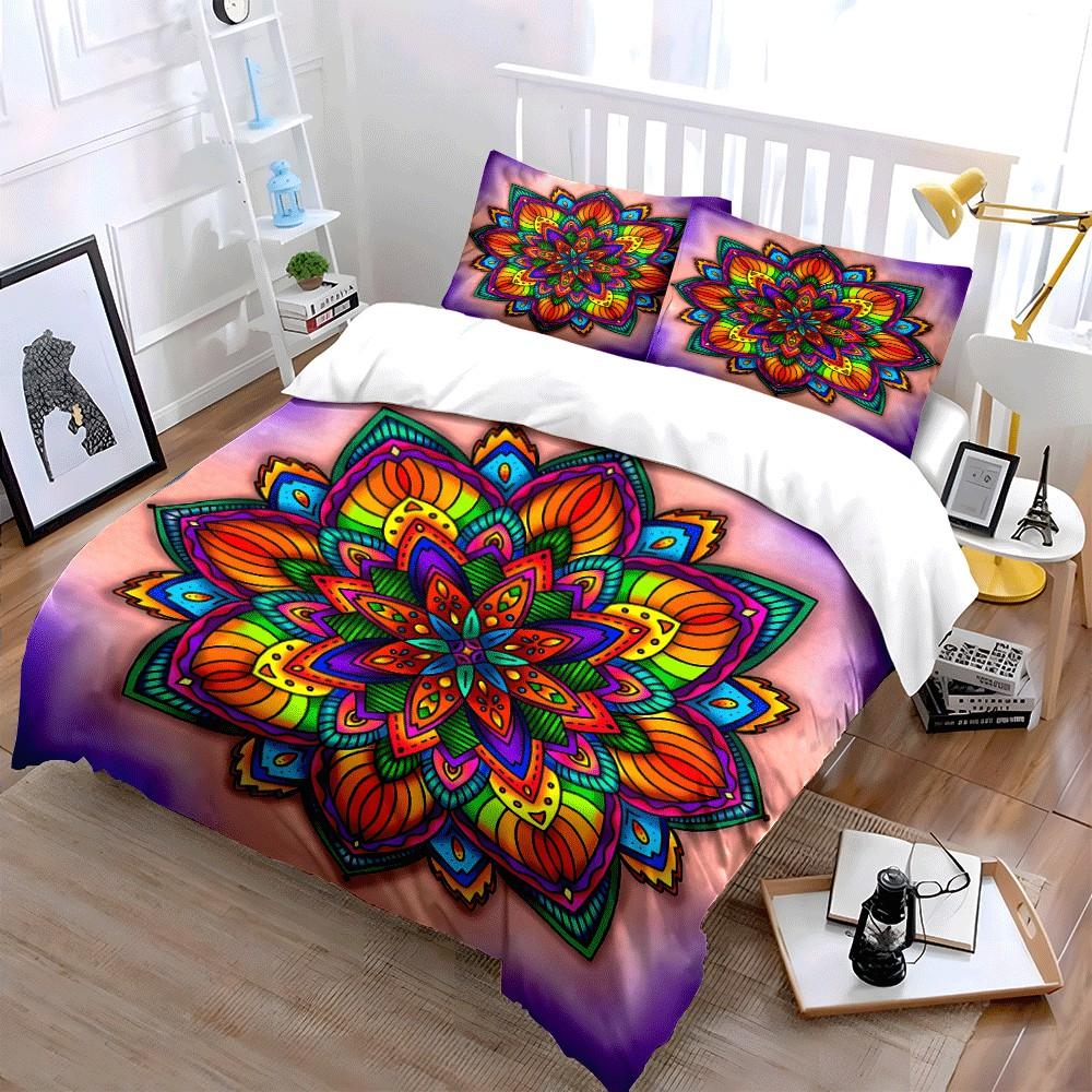 Buntes Mandala-Design Dekoration Set Exquisites Dreiteiliges Bettwäsche-Set Geschenk für Kinder und Erwachsene