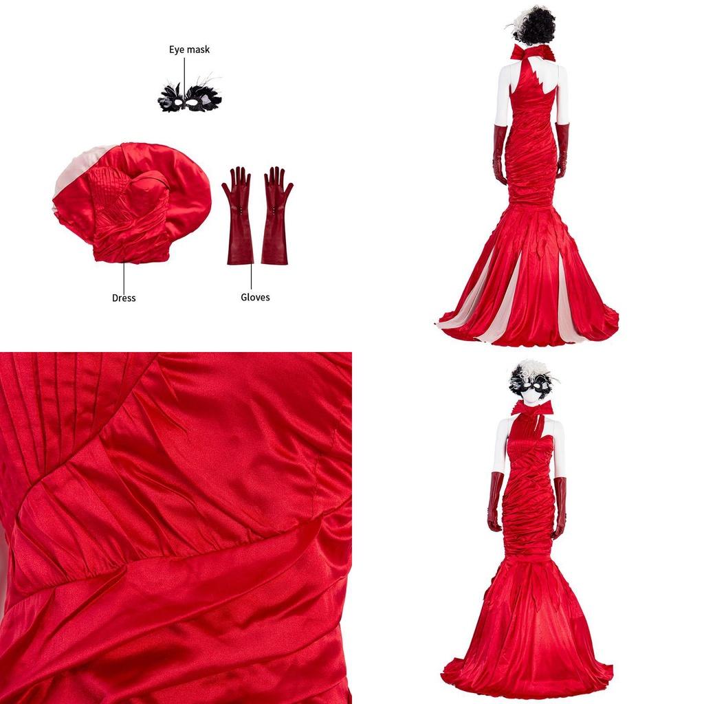 Exquisite Cruella De Vil Kuyla Cosplay Costume Set With Elegant Gown And Accessories