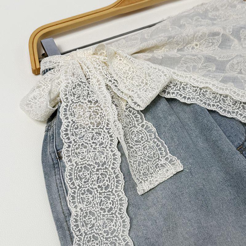 French-Style Retro Lace Triangle Scarf Belt with Tassel Waist Cincher Accessories