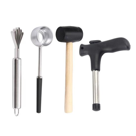 Coconut Opener Tool Set Stainless Steel Coconut Meat Scraper Coconut Opener with Rubber Mallet Food Grade Portable Coconut Opening Tools