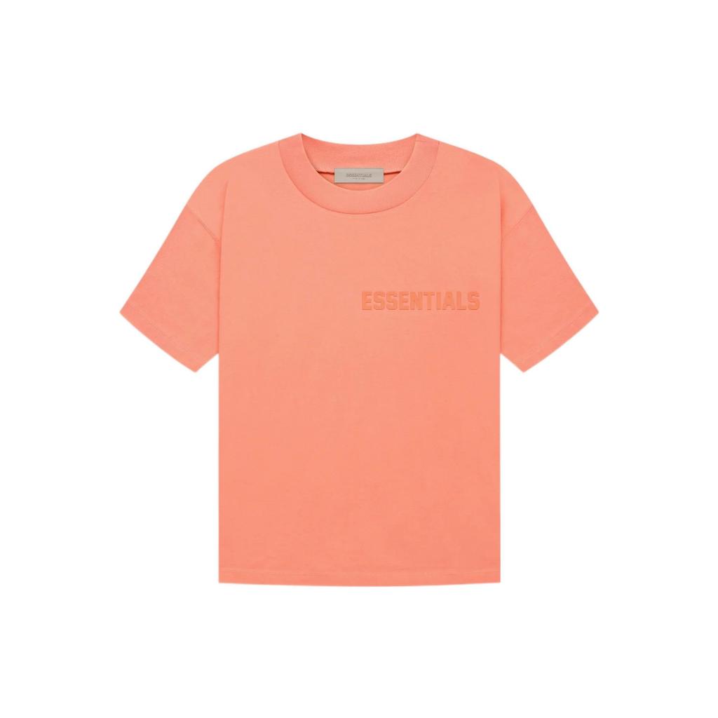Fear of God Essentials Fw22 Ss Tee Coral Logo Flocked Crew Neck Pullover Short Sleeve American Heavyweight T-Shirt Unisex Coral Red FOG-FW22-084
