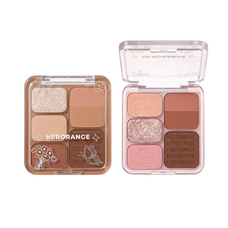 HERORANGE Sweet Flavor Eyeshadow Palette: Low Saturation Pink, Brown Matte, Pearlescent, Fine Glitter, Blush Combo