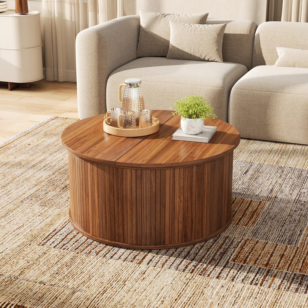 Coffee Table Living Room Table Coffee Table MDF Round Height-Adjustable Storage