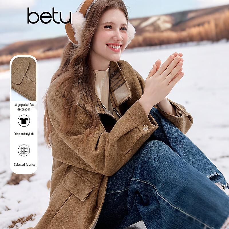 Betu Women's 2025 Winter Mid-Length Wool Blend Coat