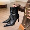 French retro pointed short boots children 0000 new European and American temperament high heels soft leather thin boots and ankle single boots