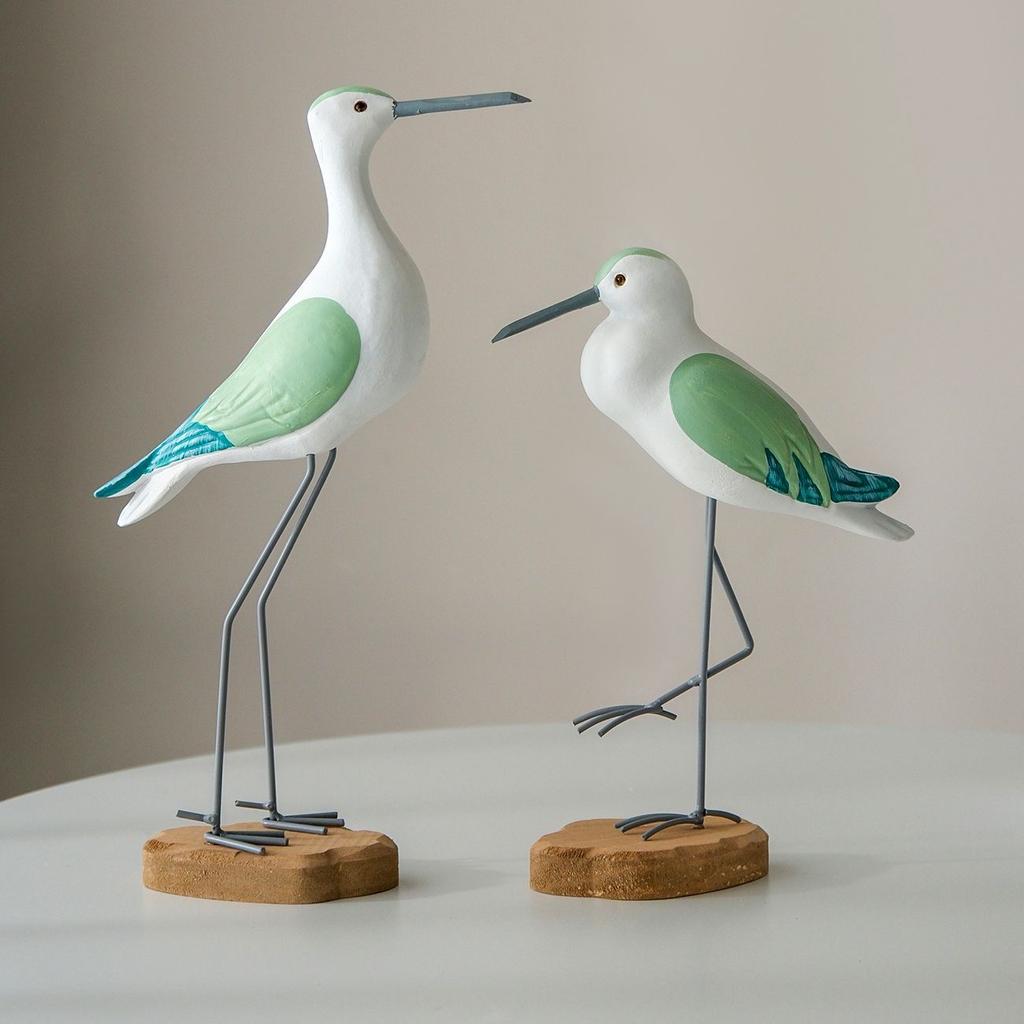 2pcs Wooden Seagull Statues – Nautical Coastal Bird Figurines for Beach Home Decor