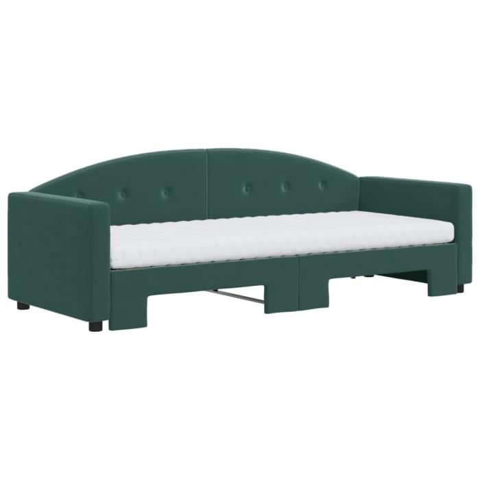 VidaXL Lit de jour avec gigogne et matelas vert foncé 80x200cm velours 3197320