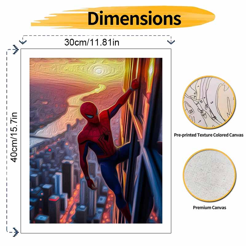 Disney SpiderMan oil paint by numbers painting kit handmade diy home decor gifts wall art canvas sunset city skyscraper view relaxing
