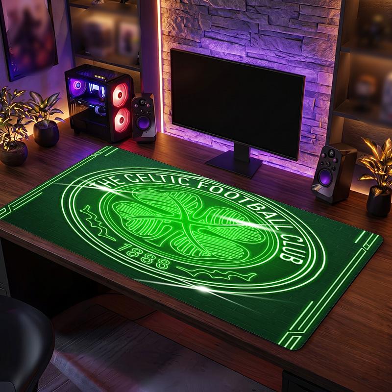 Celtic FC Theme Pattern Mouse Pad, Soccer Logo Design XXL Gaming Desk Mat Non-Slip Computer Mouse Pad