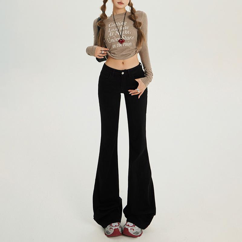American Spicy Girl Velvet Low-Rise Micro-Flare Women s Jeans, Slimming Winter 2025 Collection XS