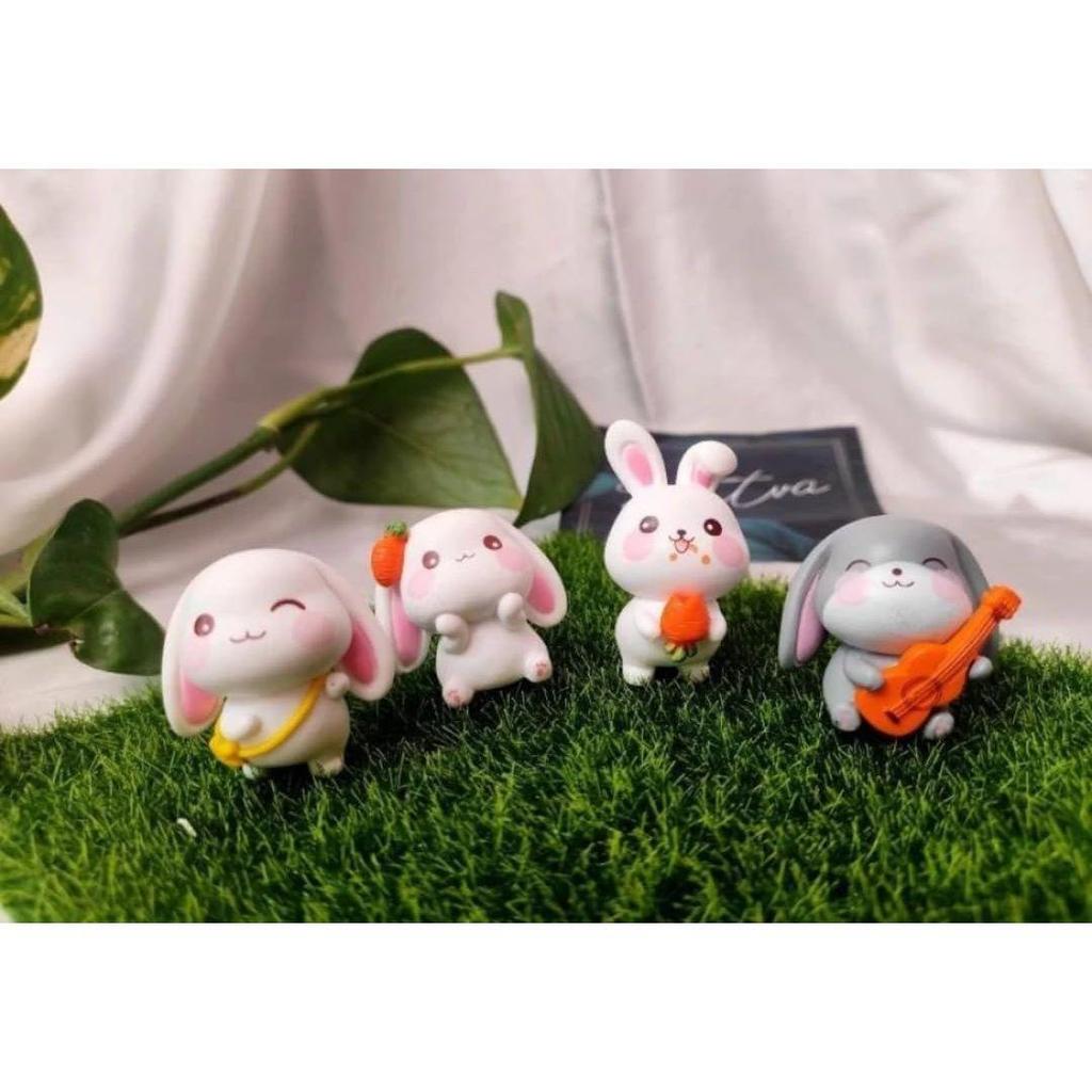 4 Stück Kaninchen Miniatur Dekoartikel Set für Einzigartiges Geschenk, Zuhause, Wohnzimmer, Büro, Restaurantdeko, Ausstellungsstück, Perfekte Valentinstagsdeko