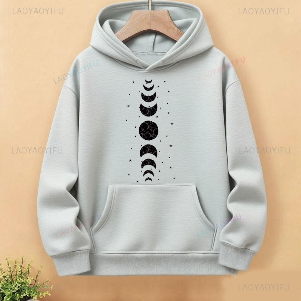 Moon Phase Hoodie  Astrology Clothes Celestial Pullover Mystical Moon and Sun Boho Moon Printed Pullover Women Clothes S