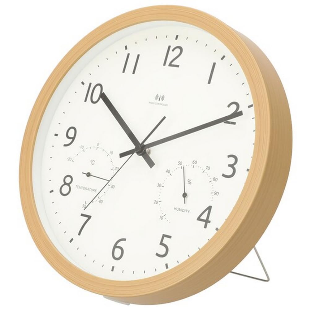 Nitori Clock with Step Second Foret NITORI 8172722 Radio-Controlled Hand, Thermometer/Hygrometer, Wall/Desk Clock, Natural,