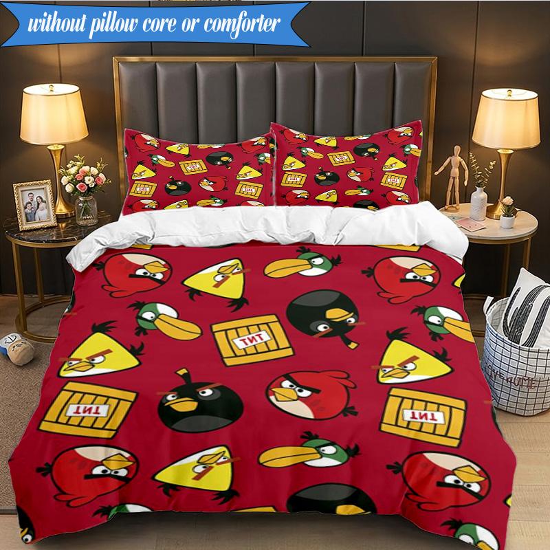 Red Birds Characters Collage 3pcs K-pop music group Bedding set,Ideal for Bedroom, Dormitory,Including Duvet Cover And 2pcs Pillowcases,Fan gifts