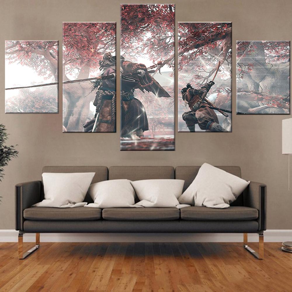 Unframed 5Pcs SEKIRO Shadows Die Twice Games Canvas Posters Wall Art Pictures HD Paintings Home Decor for Living Room Decoration