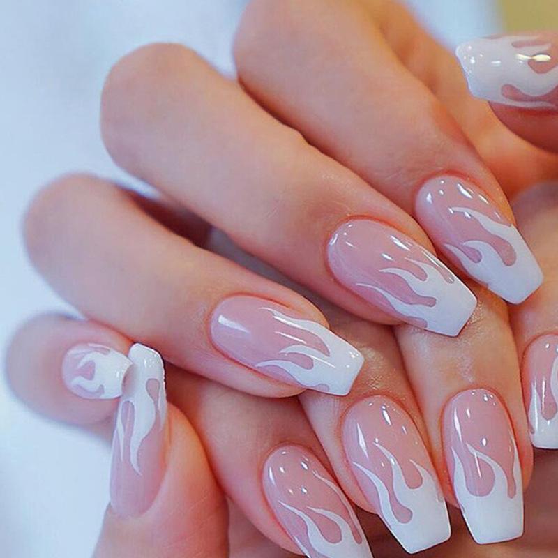 24Pcs Short Square Fake Nails Cloud Star Pattern Full Cover Press On Nail Tips Manicure Art