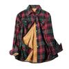 Fashion Plaid Print Fleece Shirt For Ladies Button Winter Lapel Jacket Pocket Ladies Coat