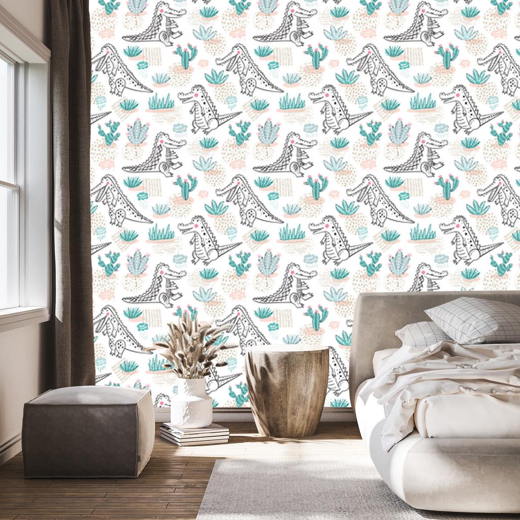 Crocodile cacti and flowers wallpaper for living room and bedroom 50x1000