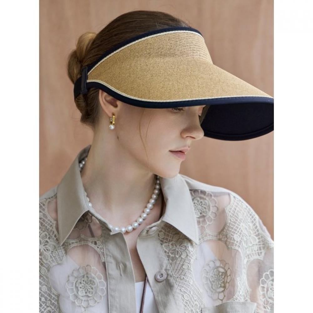 Maxza Wide Color Blocking Buckle Strap Raffia Sun Cap