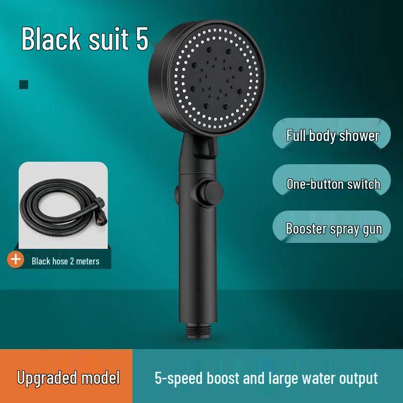 Supercharged High-Pressure Shower Head with Hose Set