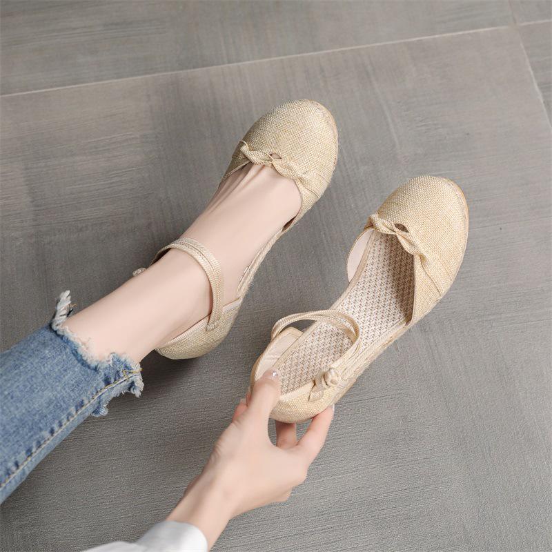 Korean Style 2025 Women's Wedge Heel Espadrille Sandals - Comfortable, Casual, Pointed Toe, Buckle Design