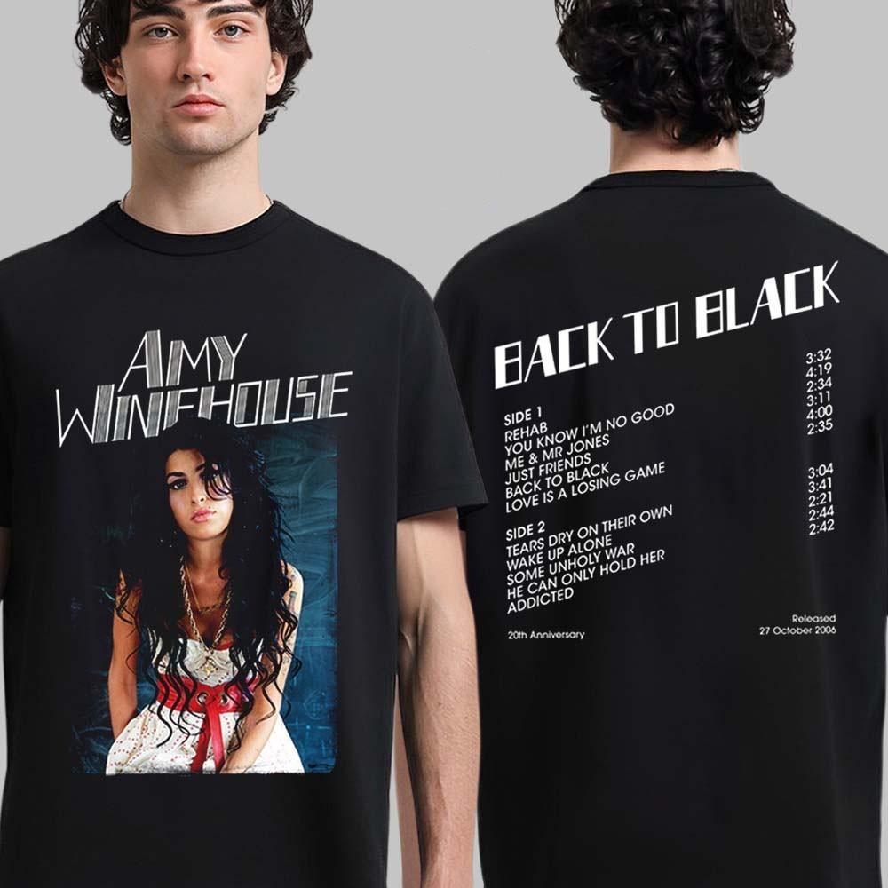 Amy Winehouse Back To Black 20th Anniversary Double Sided Unisex T-Shirt