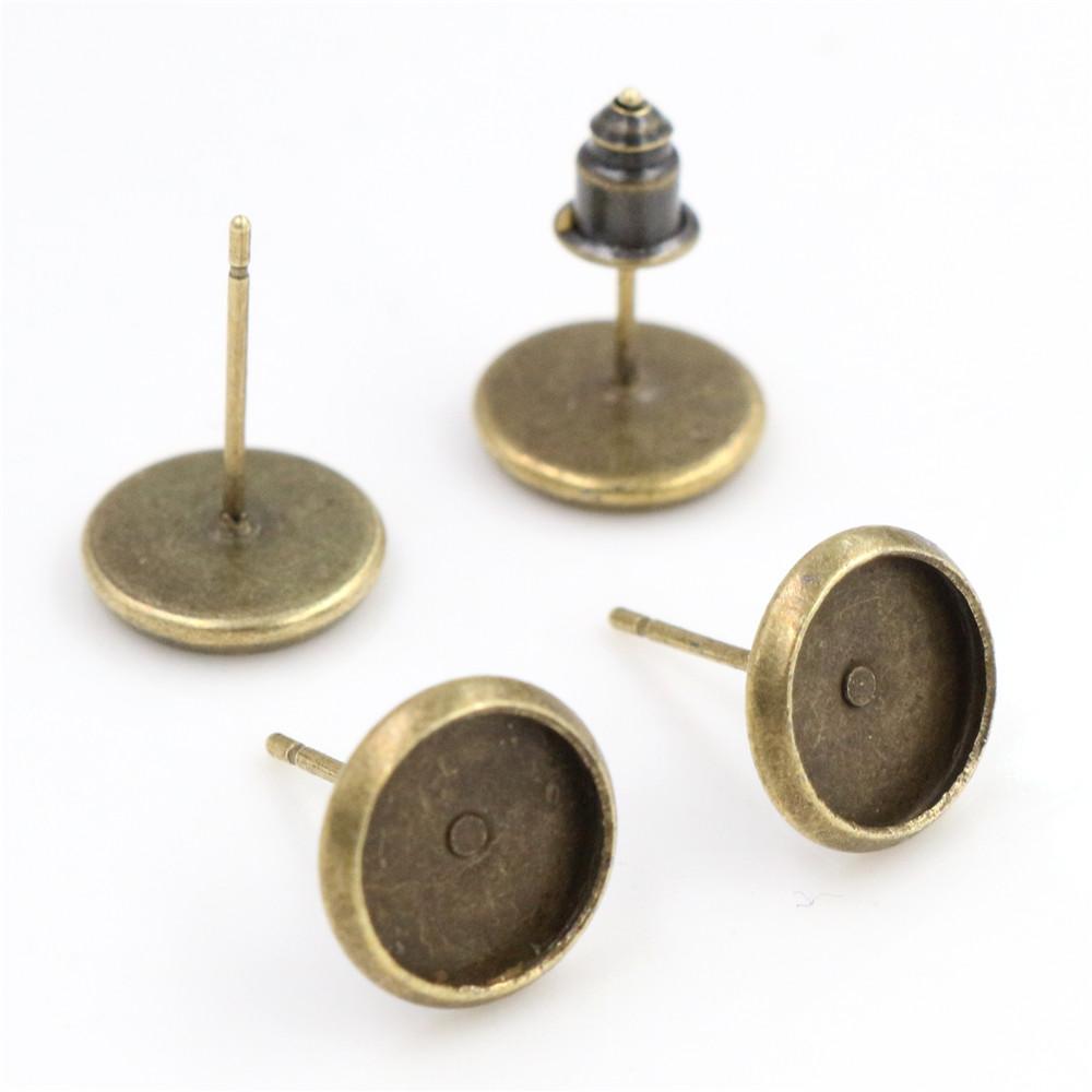 6mm 8mm 10mm 12mm 50pcs/Lot 8 Colors Plated Stainless Iron Earring Studs(with Ear Plug) Base,Fit 6-12mm Glass Cabochons
