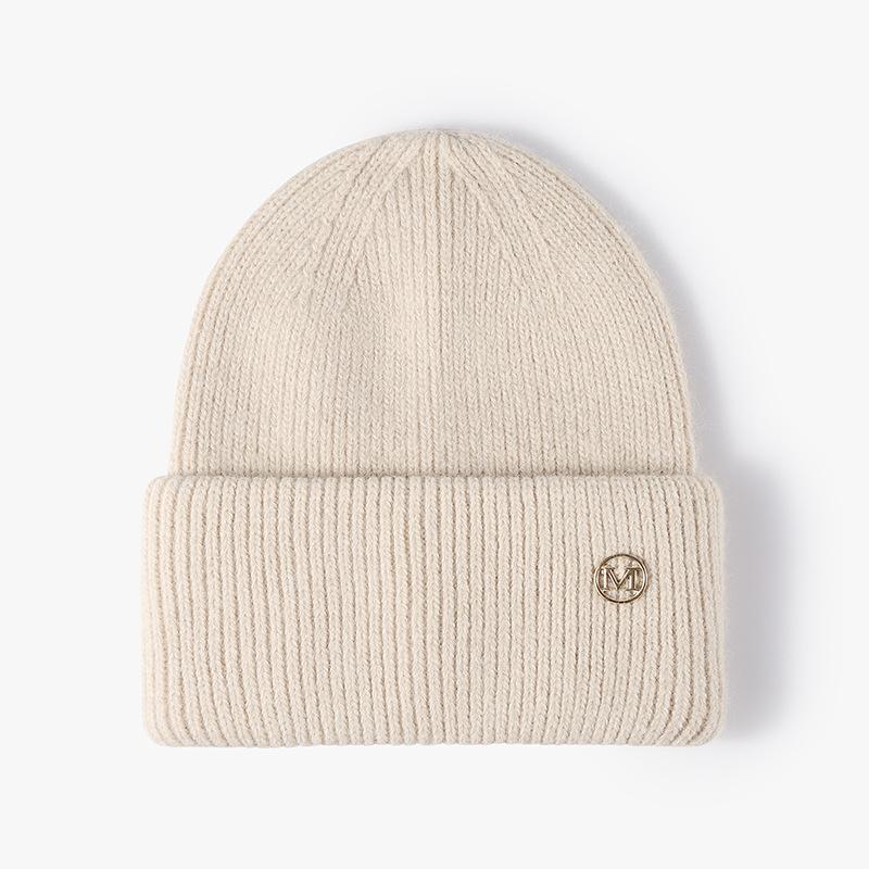 Женские зимние шапки Мягкая вязаная шапка Теплая кроличья шерсть Милая однотонная шапка-бини Повседневная уличная мода Однотонная взрослая Закрывает голову