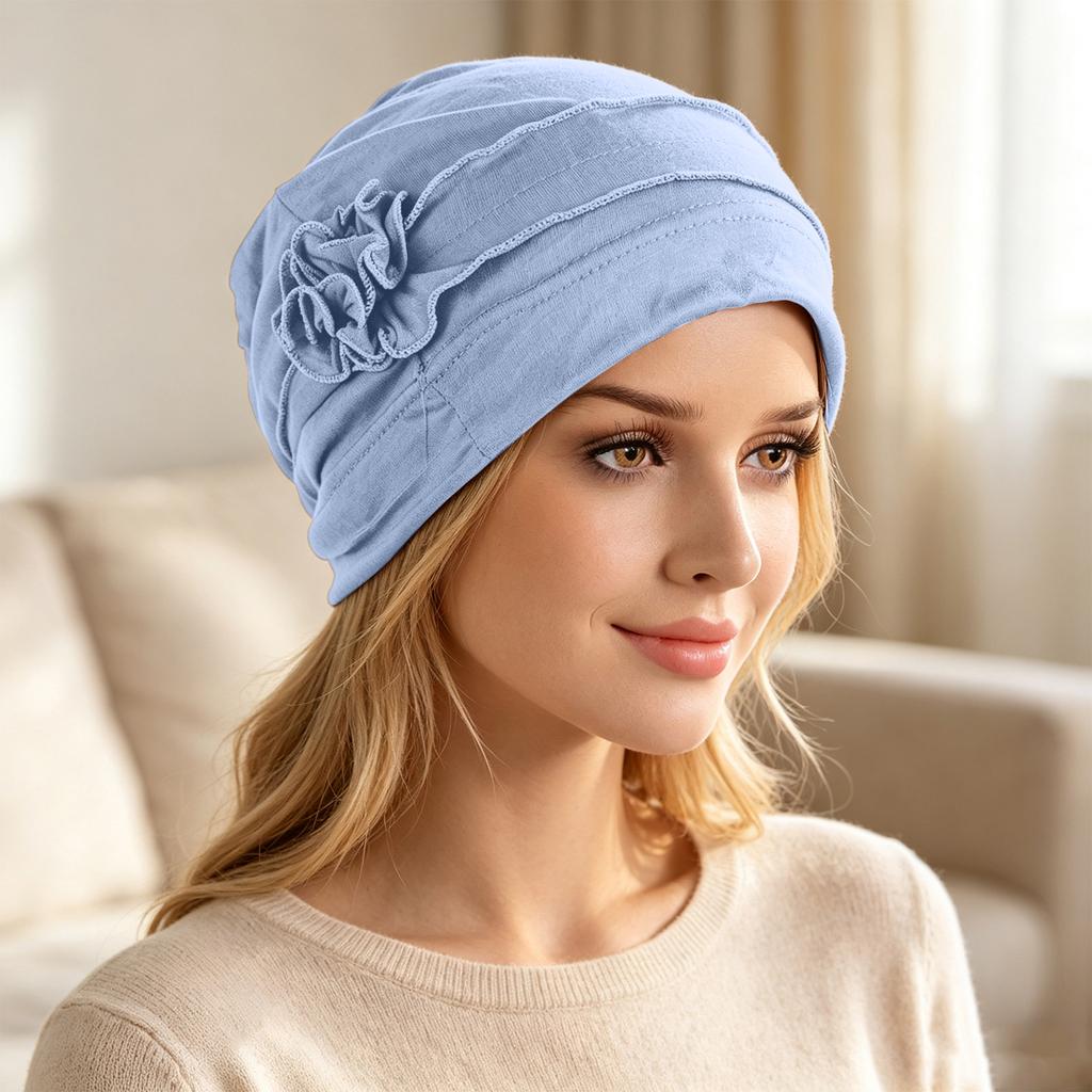 Damen-Turban mit Blumenmuster - Leichte Strickbasis für den täglichen Gebrauch