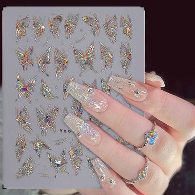 Butterfly Nail Art Stickers 5D Bronzing Silver Aurora Laser DIY Nail Decoration