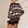Women's Square Neck Button-Up Sweater Fashionable Loose-Fit Knit Cardigan Fuzzy Warm Coat