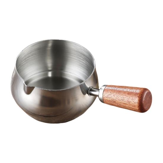 50/100/150ML Edelstahl Saucenschale mit Holzgriff V-förmige Öffnung Espressotasse Gewürze Salatdressings Dippschale