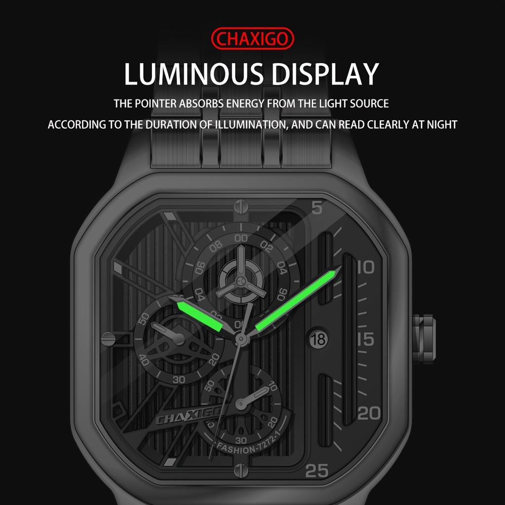Luxury Men Clock Luminous Calendar Week Man Wristwatch Sports Stainless Steel Quartz Men's Watches