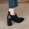 New Women Retro Naked Boots Stretch Knitted Autumn Shoes Slip On Square High Heels Ankle Black Boots