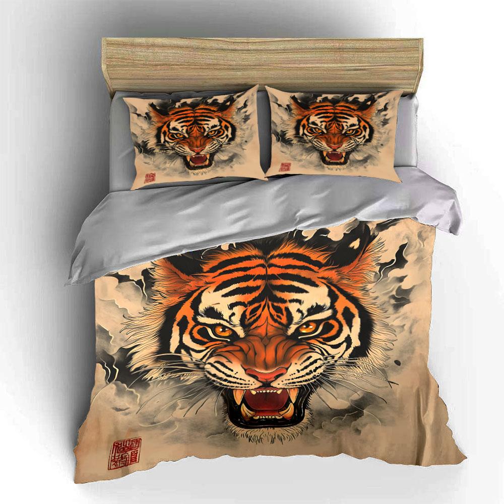 Set de Decoración Artística de Tigre - Exhibición en el Hogar Suave Cómodo Juego de Funda Nórdica Incluye 1*Funda Nórdica y 2*Fundas de Almohada, Regalo
