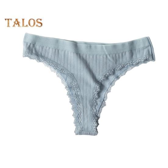 Women's Ribbed Cotton Underwear Lace Trim Low Waist Briefs Soft Stretchy Bikini Panties Seamless Underpants for Daily Wear