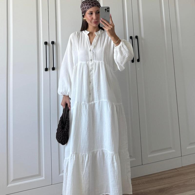Women's Maxi Dress Long Sleeve Tiered A Line Loose Fit Casual Boho Long Dress